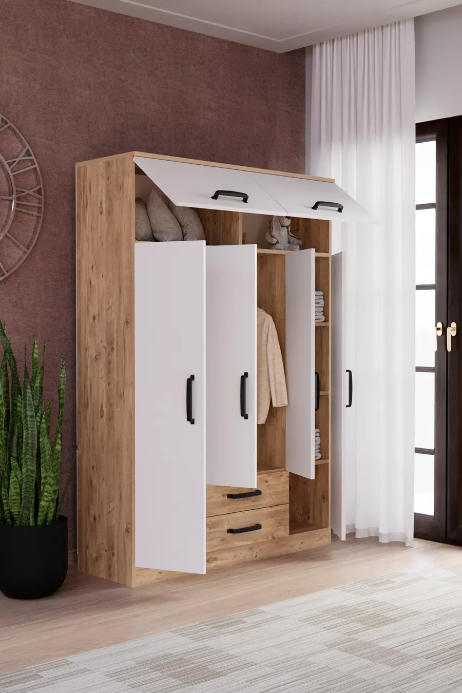Thème 6 Couverture 2 Armoire à tiroirs Pin Atlantique Blanc