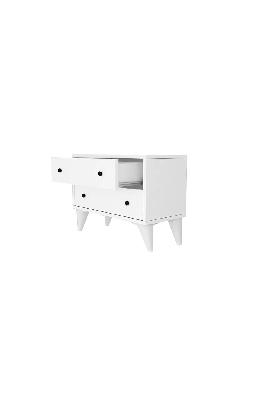 Table de chevet moderne blanche Sandara à 2 tiroirs sur pieds