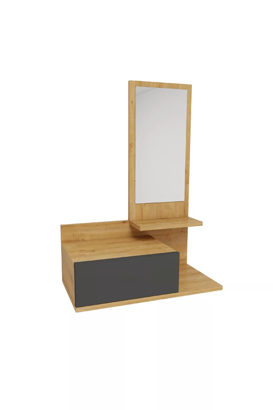 Console murale avec miroir et tiroirs Rozella, érable clair & anthracite - Rozella