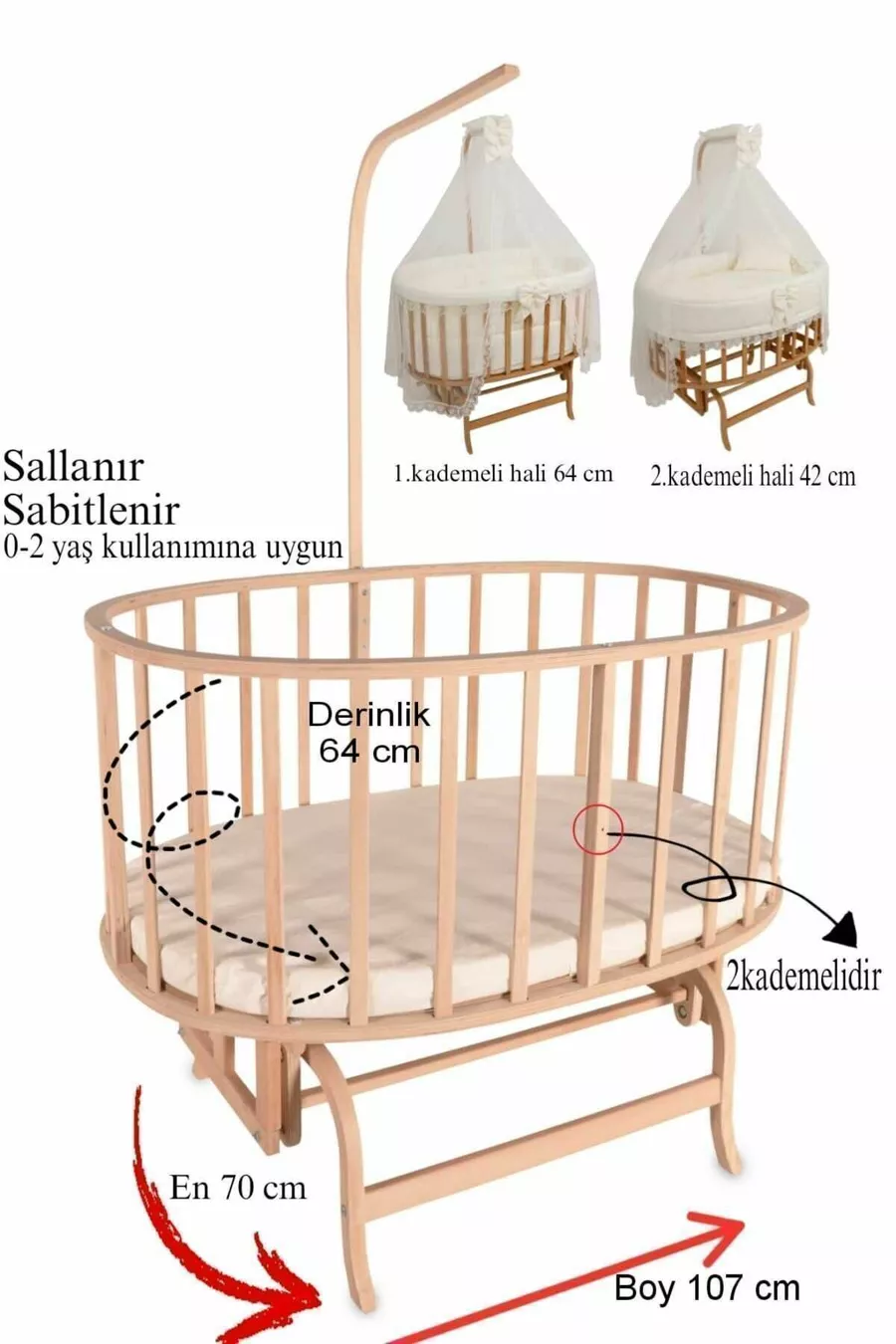 Berceau Amedan Beige avec Parure de Lit en Dentelle Française en Bois Massif