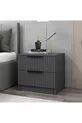 Table de chevet Kale Plus 2 tiroirs - Anthracite avec motif rayé en membrane