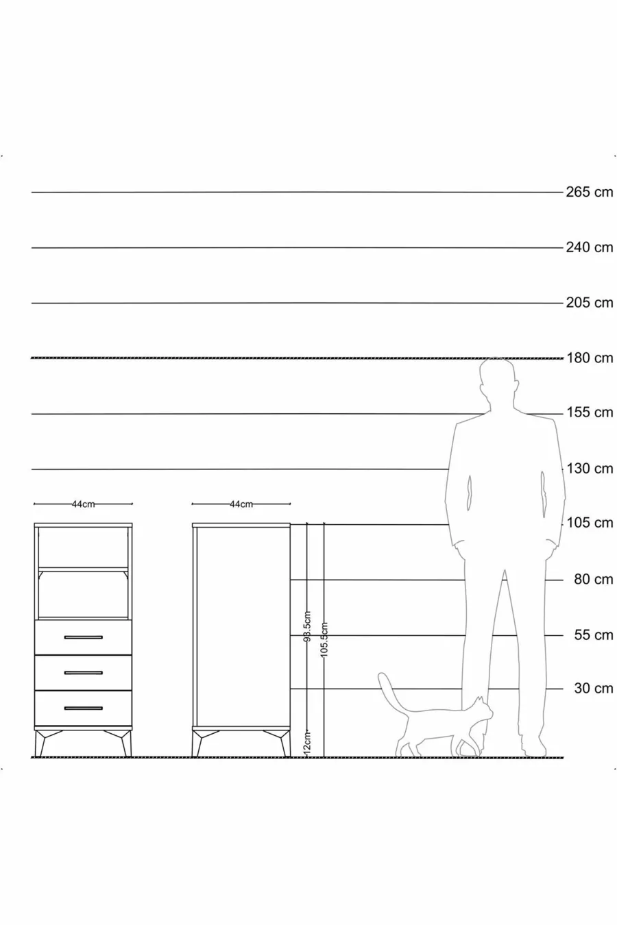 Table de chevet Hyperion à un seul étagère et 3 tiroirs en pin-anthracite