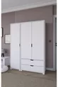 Armoire à vêtements Duru Mat Blanc à 3 portes et 2 tiroirs - Ensemble de garde-robe