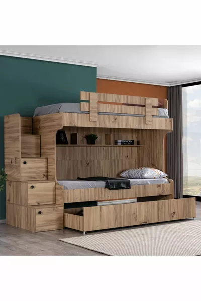 Lit superposé Viva avec tiroirs et 3 matelas confort