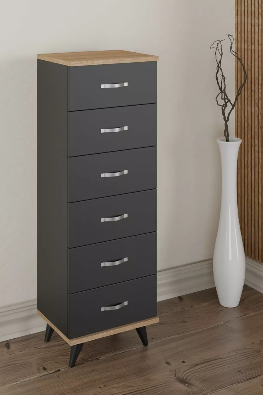 Commode Belinda à 6 tiroirs Gris anthracite