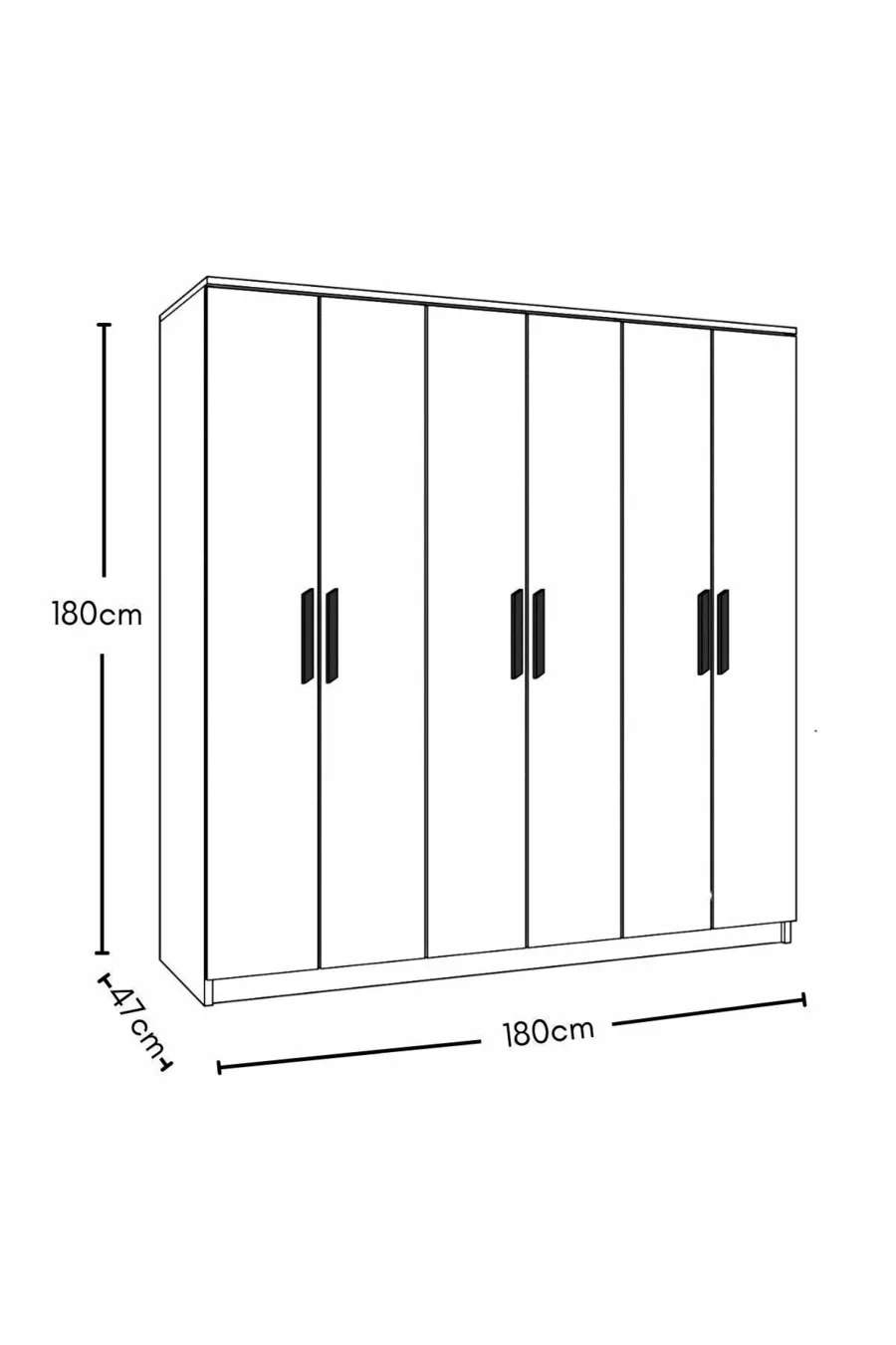 Gm  Placard préféré à 6 portes sans miroir, blanc avec poignées noires