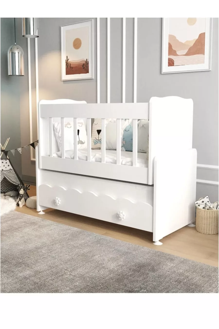 Berceau à tiroirs blanc avec balançoire pour maman, cadeau avec matelas