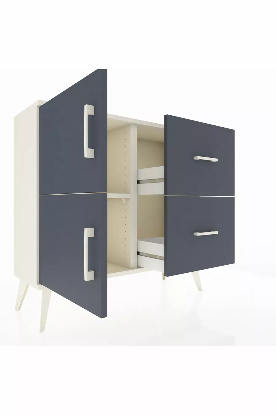 Commode Arges avec une étagère, 2 tiroirs et 2 portes, Pierre de lune-Anthracite