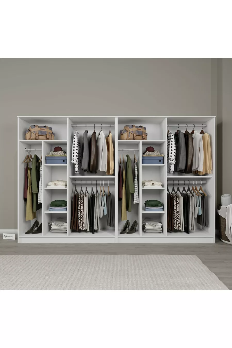 Armoire à vêtements Kardelen Série Mat Blanc 8 Portes  Étagères  cm - ensemble de garde-robe