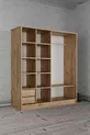 Armoire coulissante  Zambak avec plusieurs étagères, tiroirs et tringle, en pin avec caisson en pin (portes en pin)