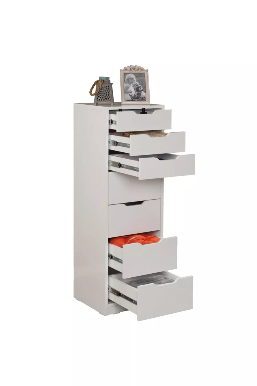 Commode Flow à tiroirs, blanche, 7 tiroirs