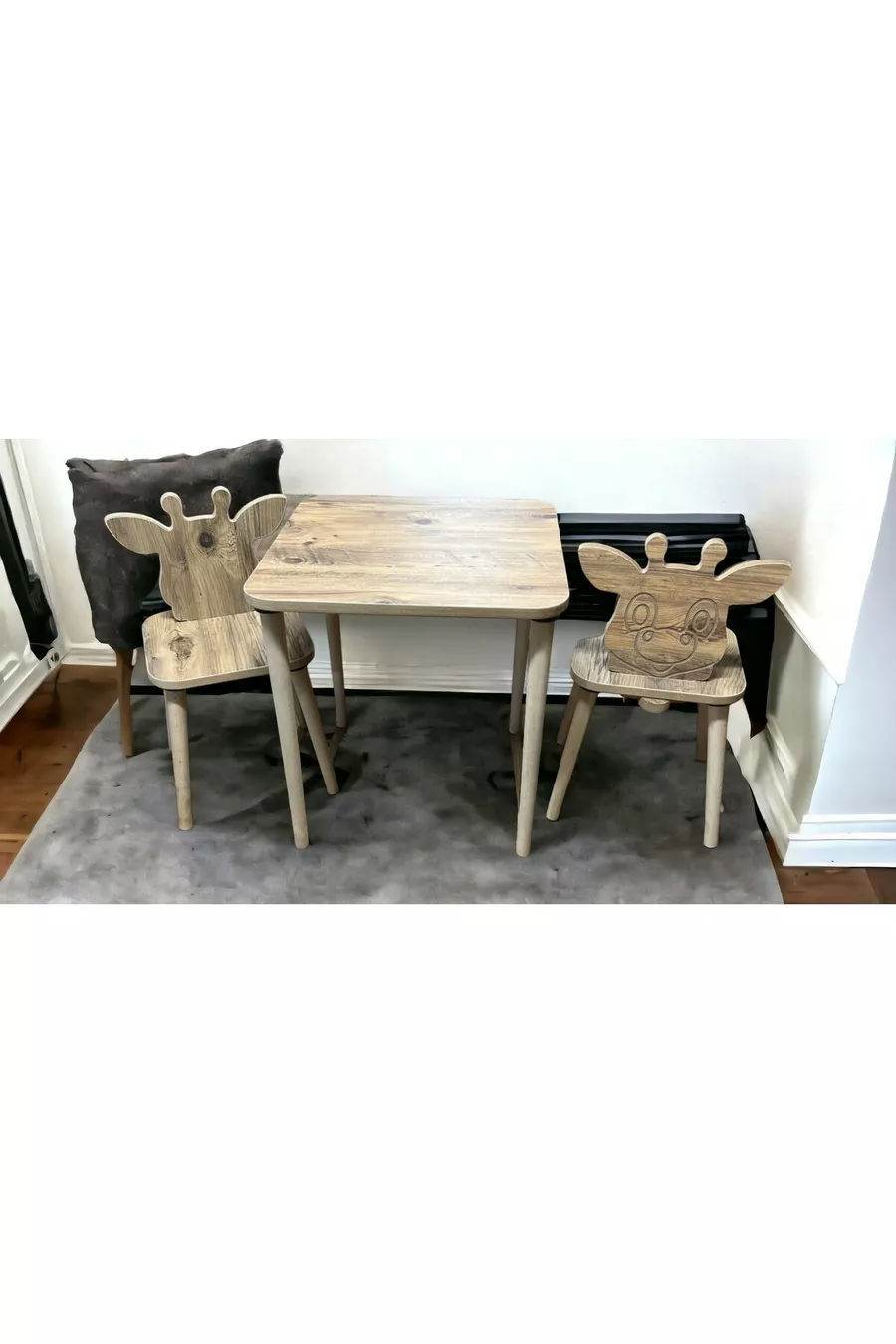 Ensemble table et chaises pour enfants en pin Zürafa, table d'activités, table de travail, 1 table et 2 chaises