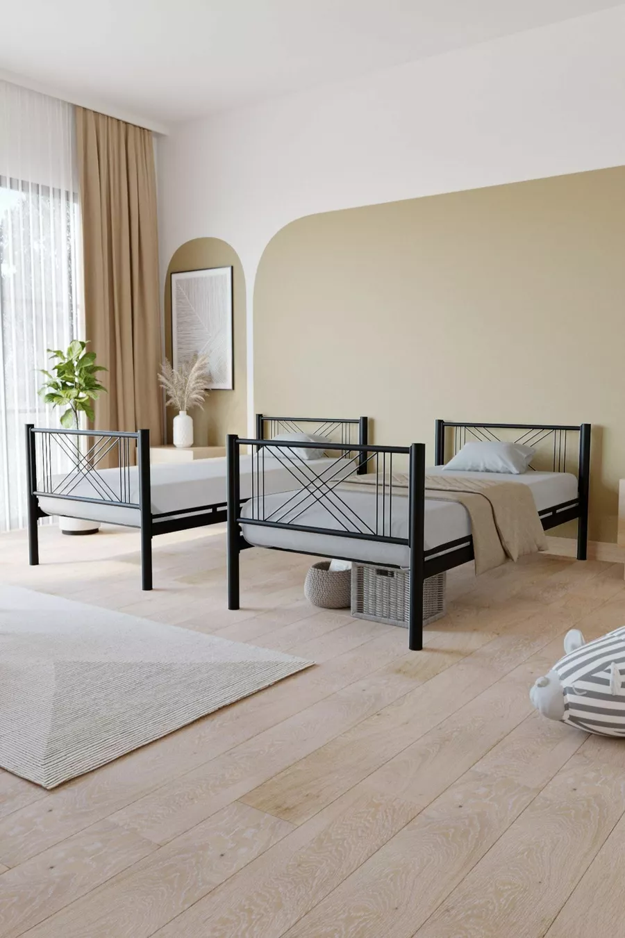 Lits superposés en métal premium Mix Compatible avec matelas Lit superposé noir amovible