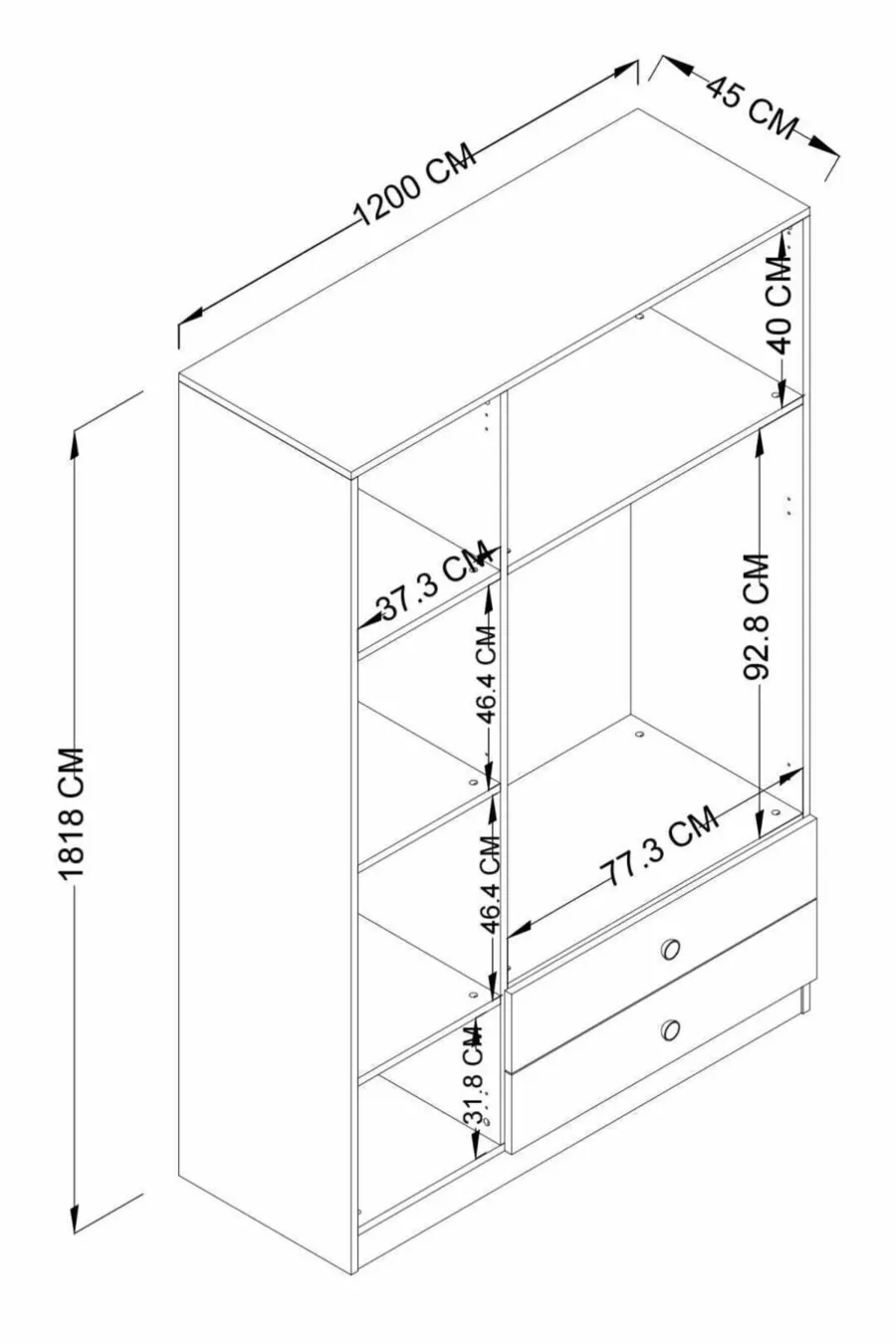 Armoire Yaman Çam à 3 portes et 2 tiroirs - Garde-robe