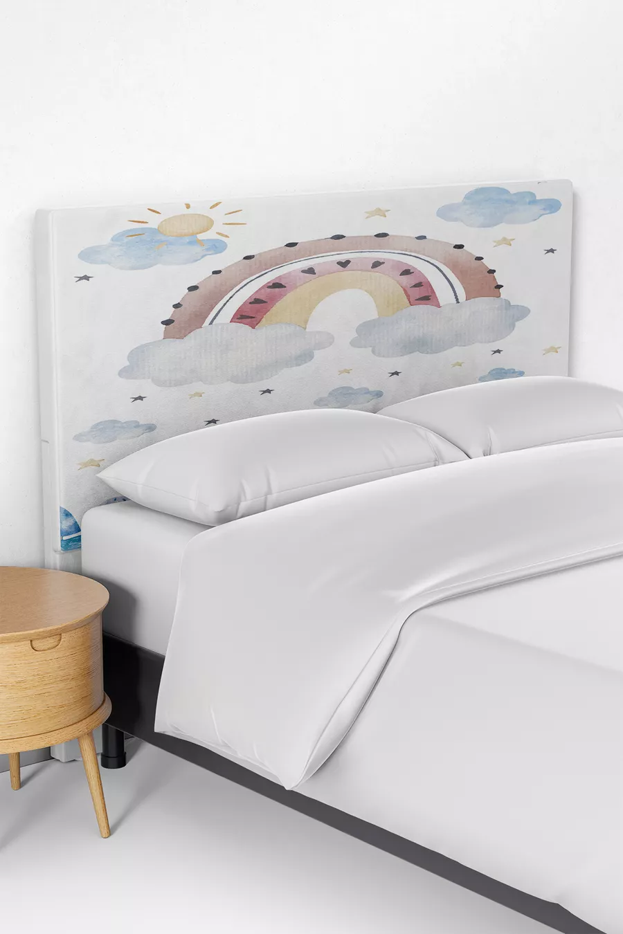 Housse de tête de lit pour enfant avec motifs nuages et arc-en-ciel