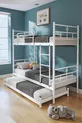 Lit superposé Koza avec tiroir, compatible pour 3 personnes, métal blanc