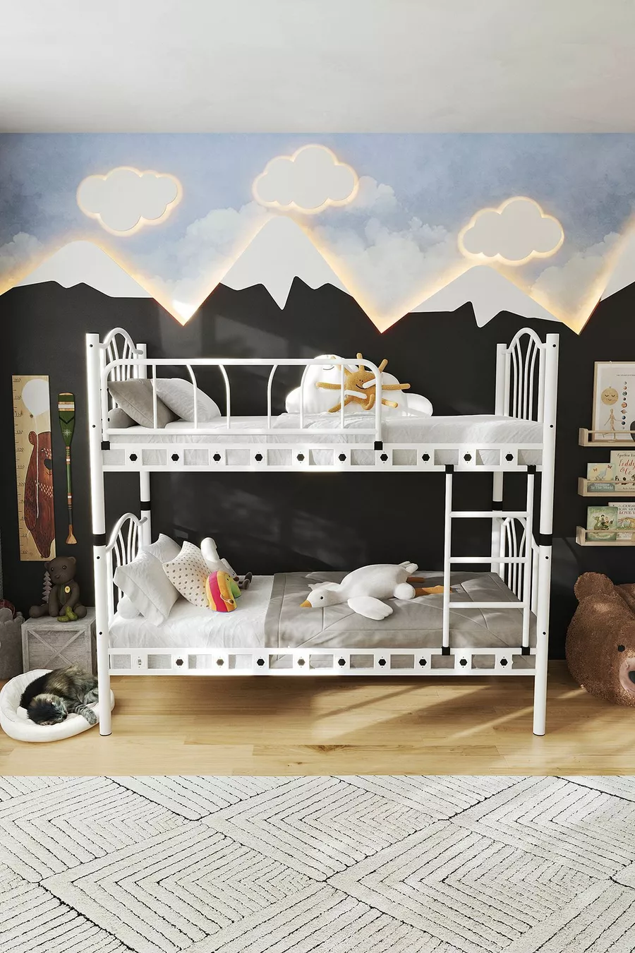 Lit Superposé et Lit Simple en Métal pour Enfants Bella Chambre d'Enfant Blanc