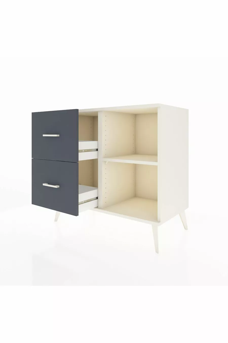 Commode Hyperion à une étagère et 2 tiroirs, Pierre de lune / Anthracite