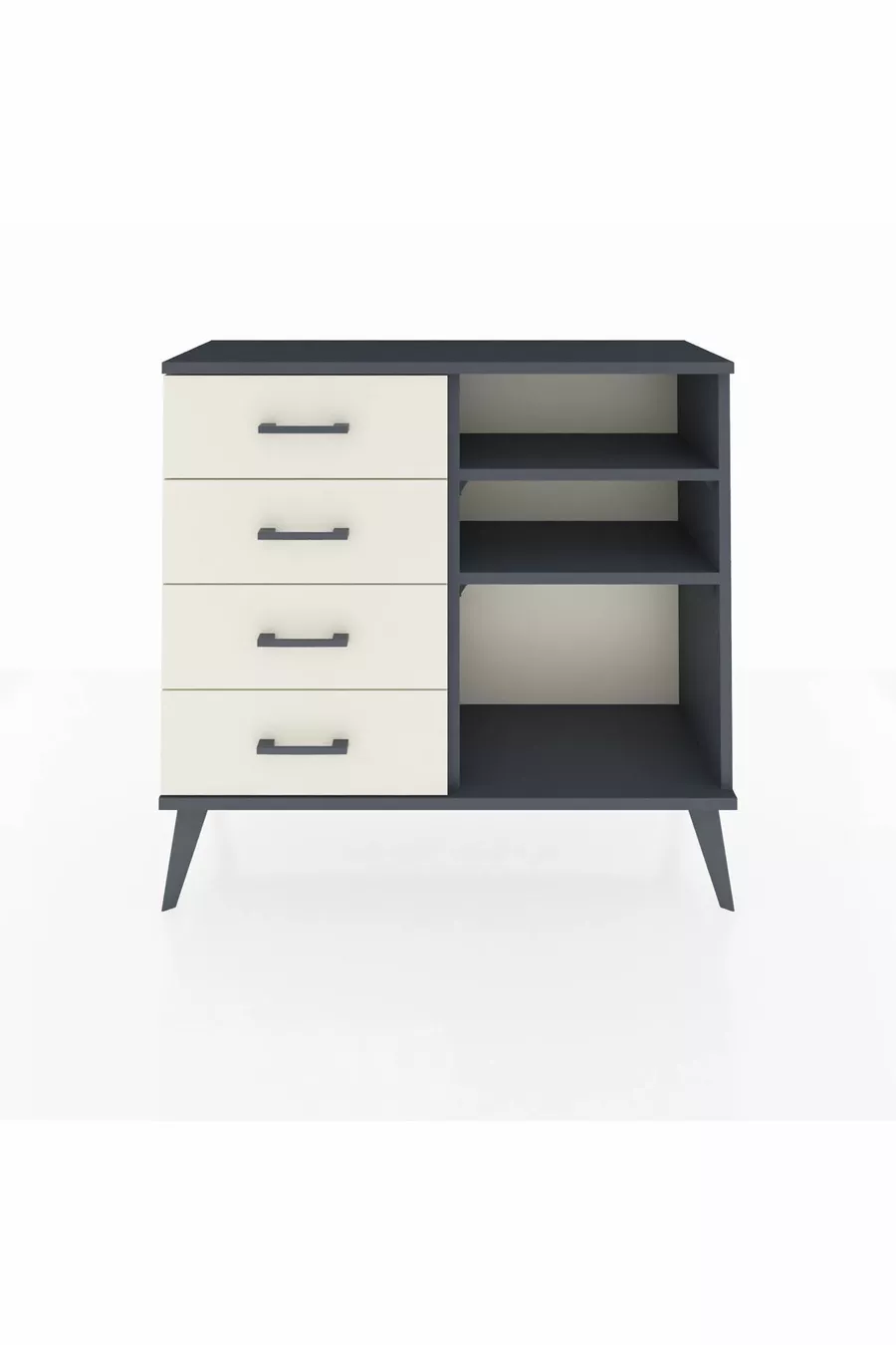 Commode Arges 2 étagères 4 tiroirs Anthracite-Anthracite/Pierre de lune