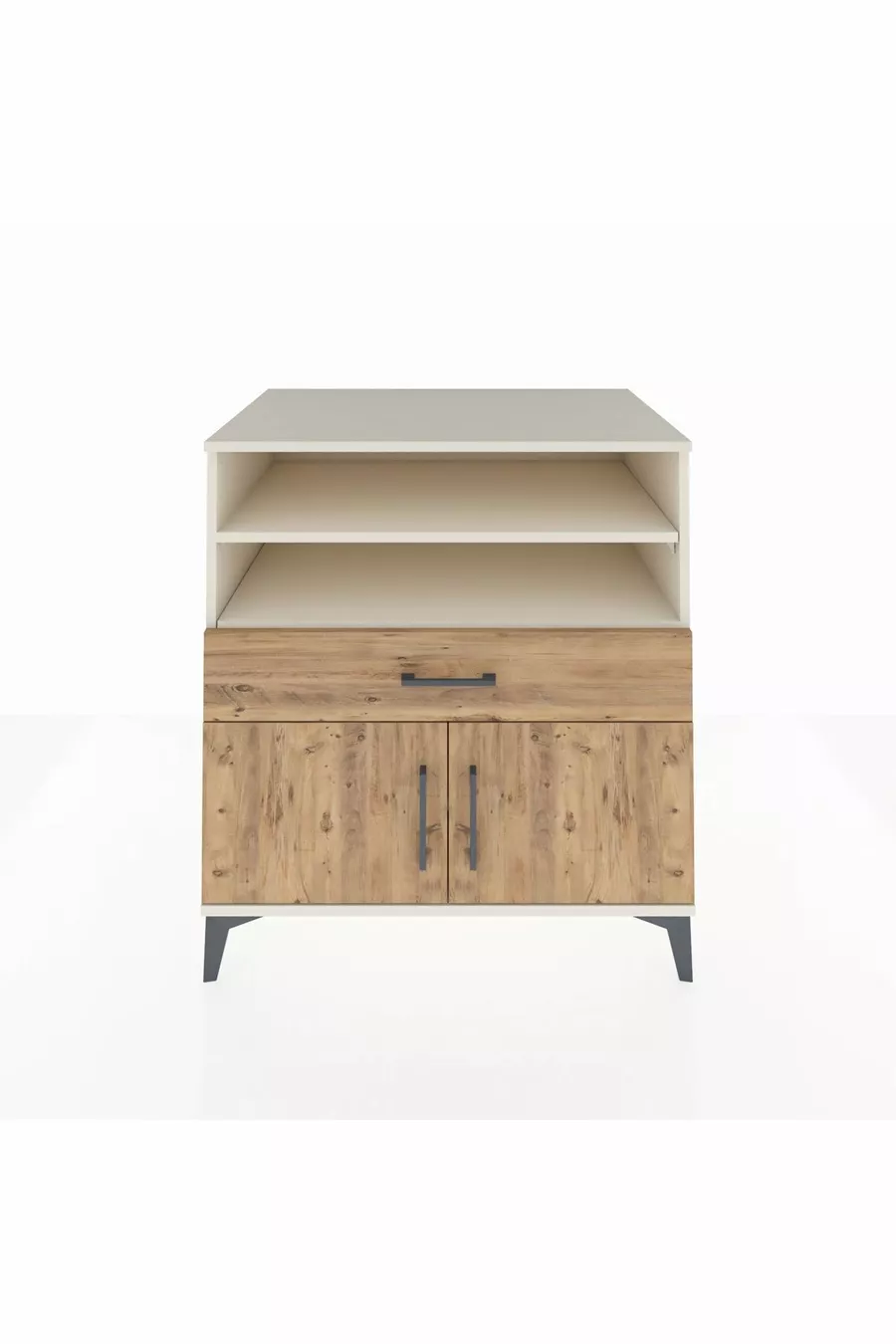 Commode Kronos avec 3 étagères, 1 tiroir et 2 portes, Pierre de Lune-Sapin