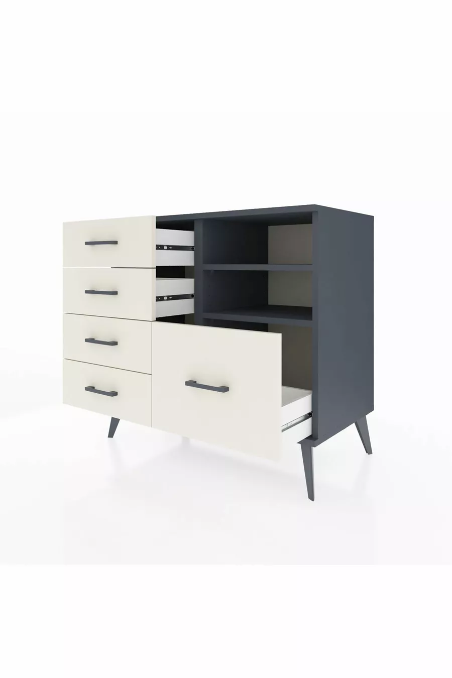 Commode Hyperion 2 étagères 5 tiroirs Anthracite-Anthracite/Pierre de lune
