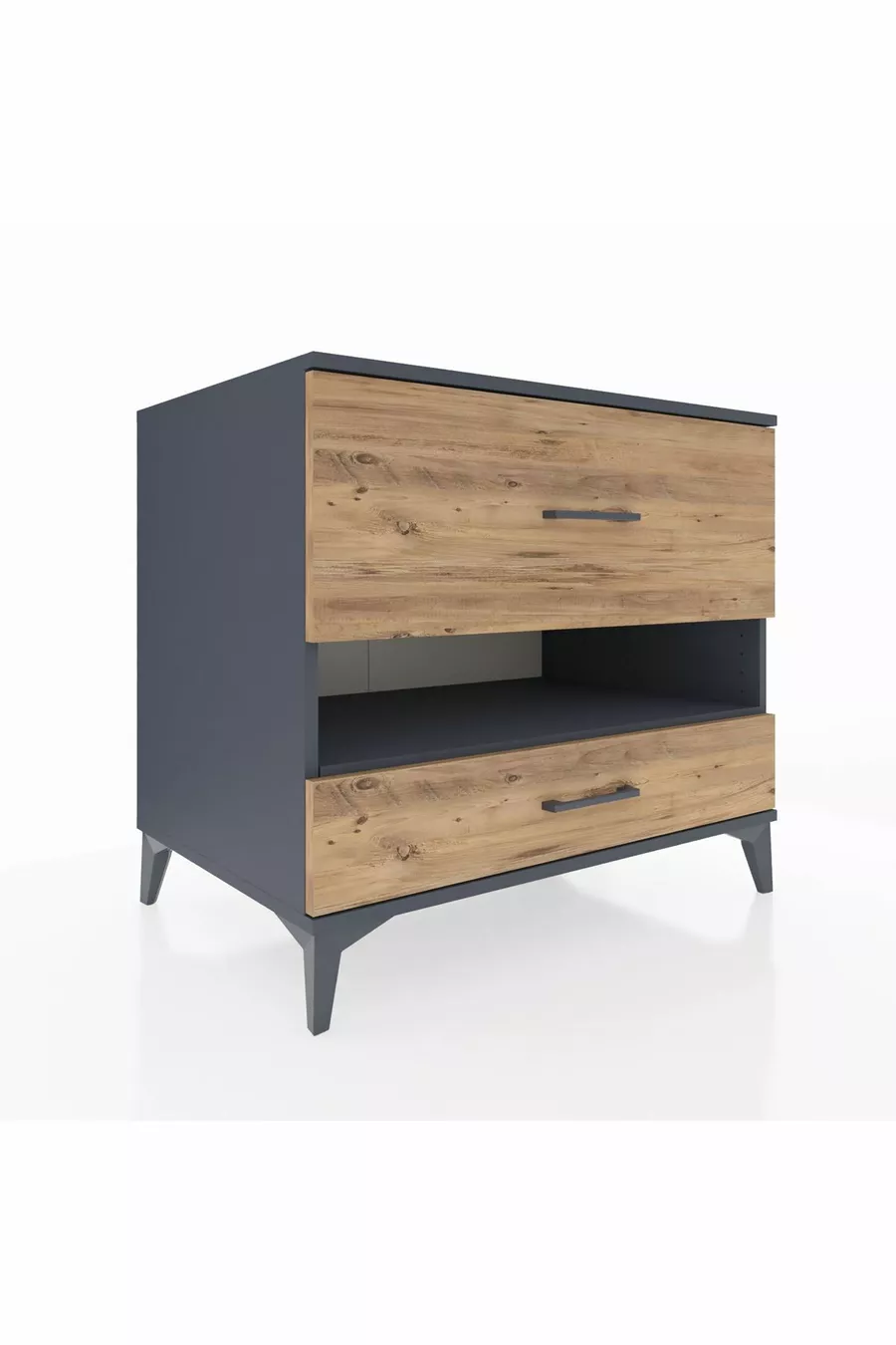 Commode Kronos à une étagère et deux tiroirs Anthracite-Pin