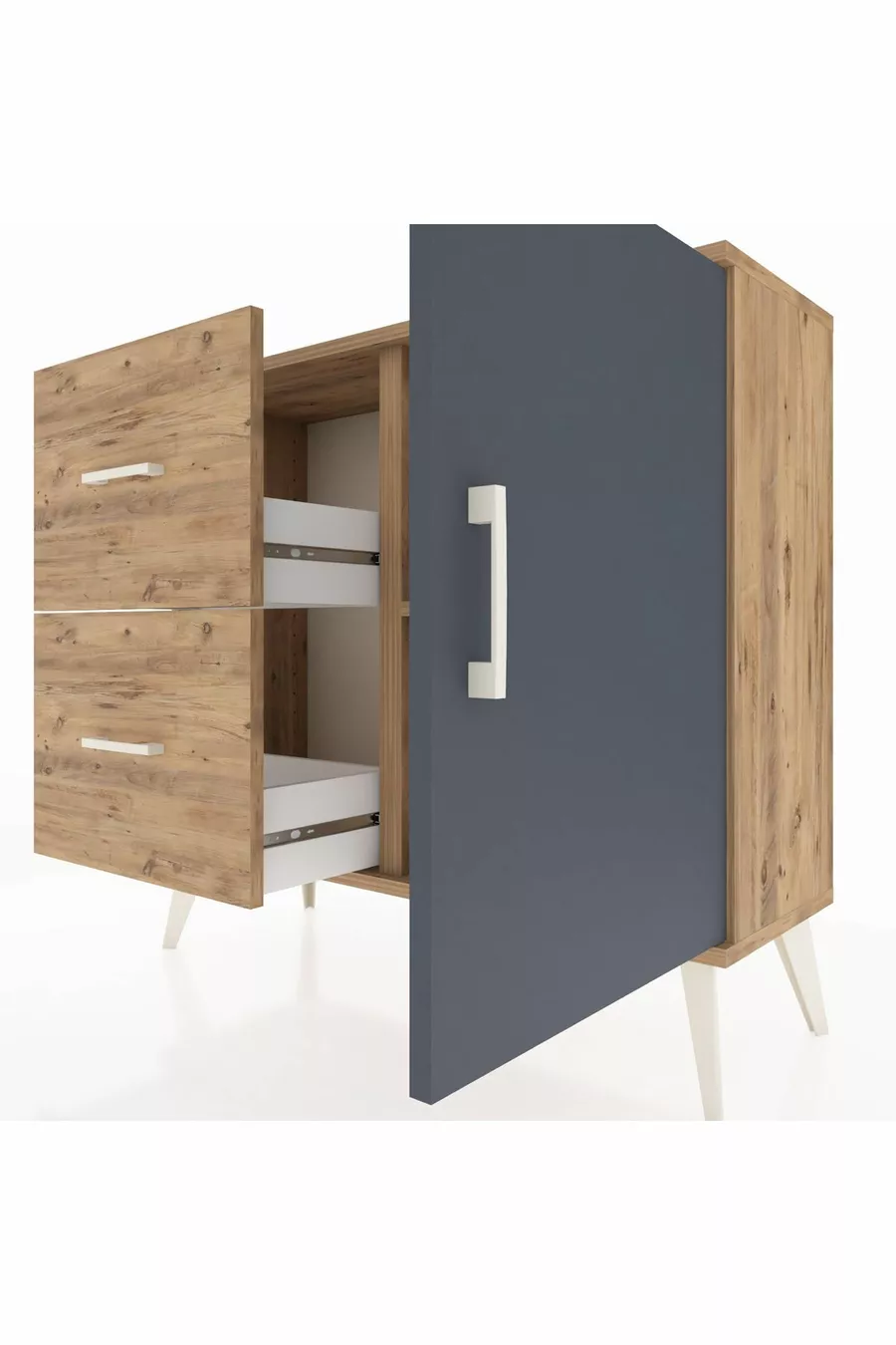Commode Arges avec une étagère, 2 tiroirs et une porte, pin-anthracite/pin