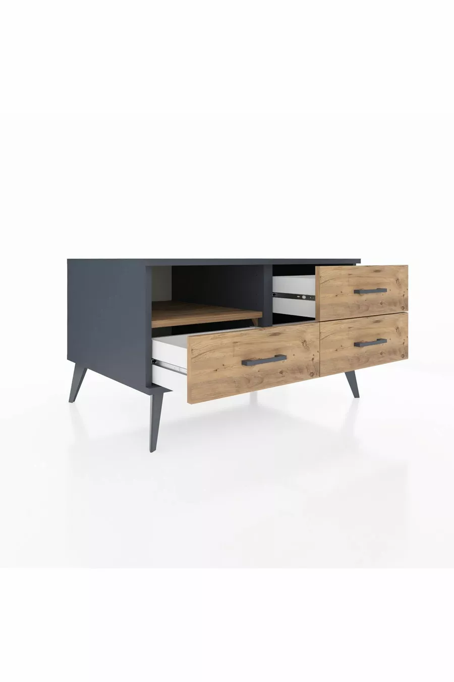Commode Kronos à une étagère et 3 tiroirs Anthracite-Bois de pin