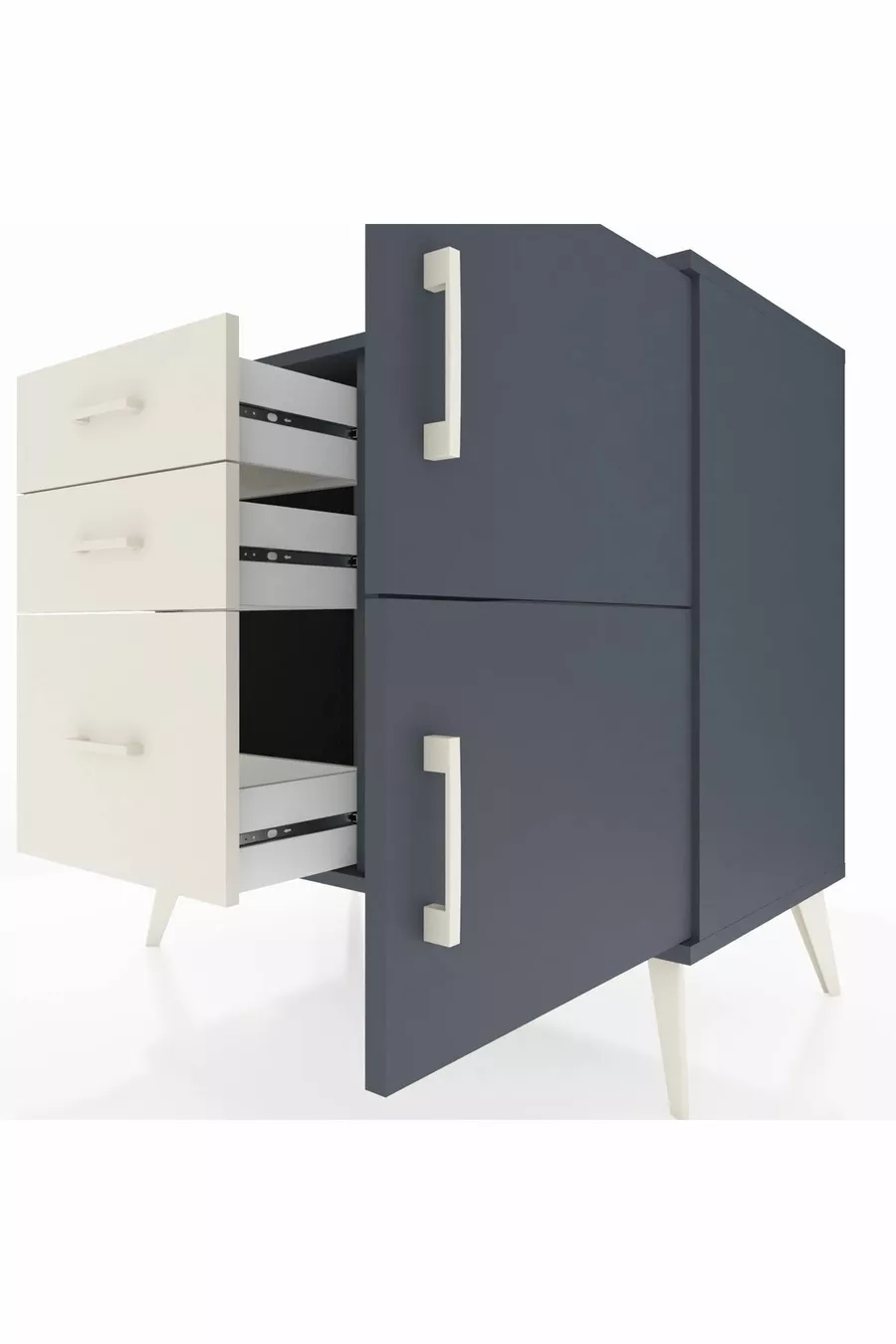 Commode Hyperion à une étagère, 3 tiroirs et 2 portes Anthracite-Anthracite/Gris pierre