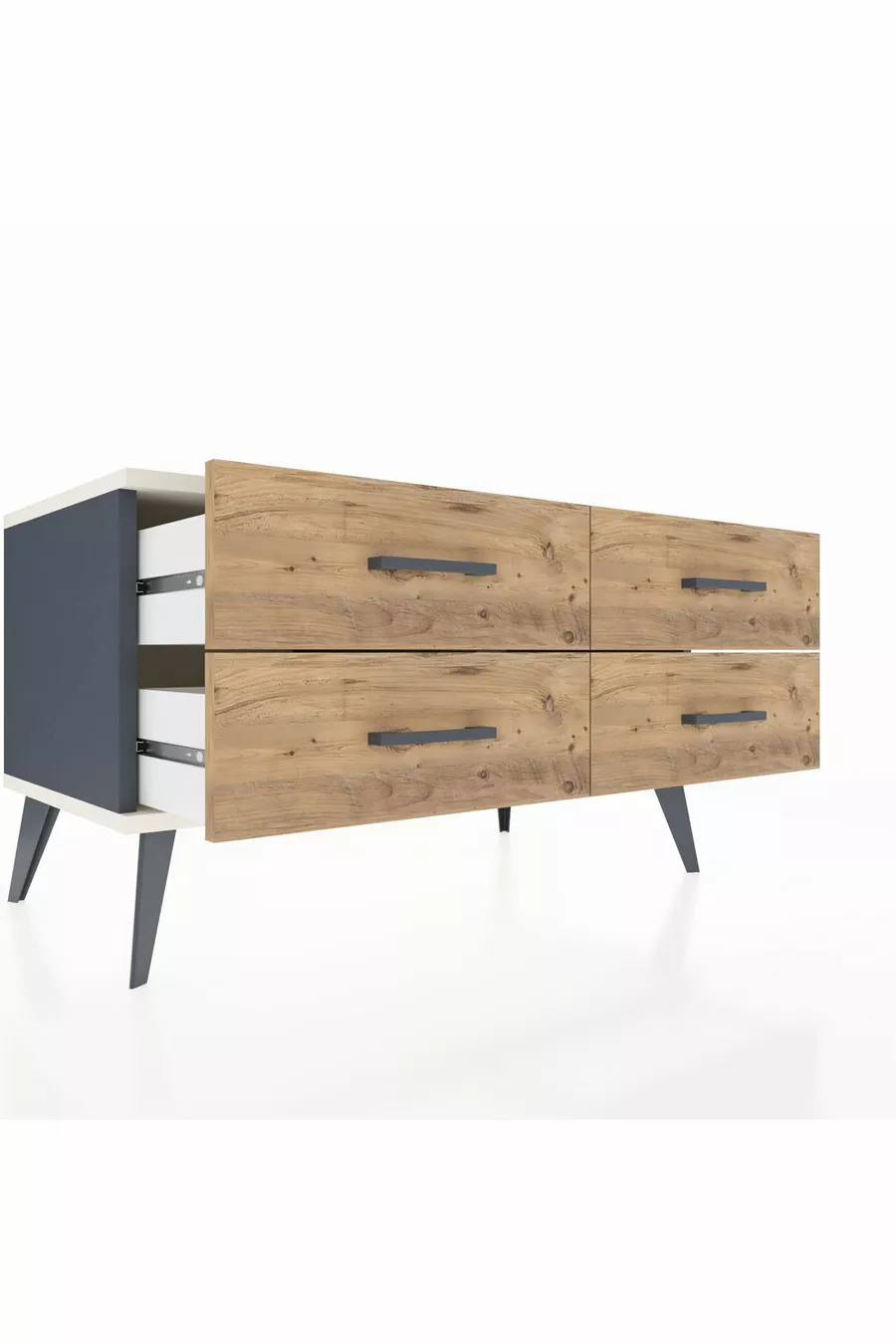 Commode Hyperion 4 étagères Anthracite-Pierre d'ardoise/Sapin