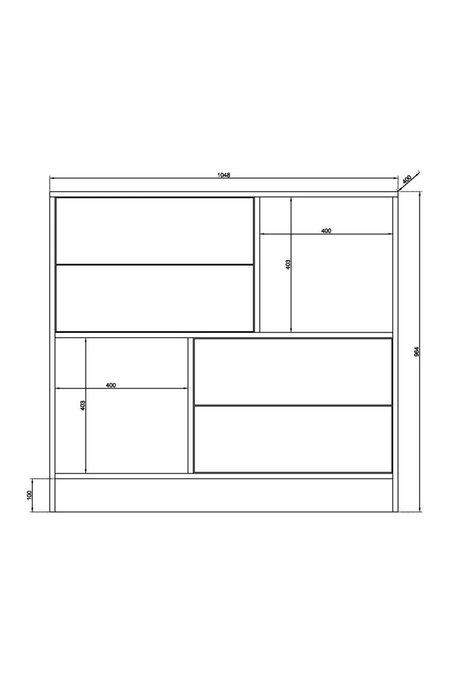 Commode Elif moderne à 4 tiroirs et 2 étagères