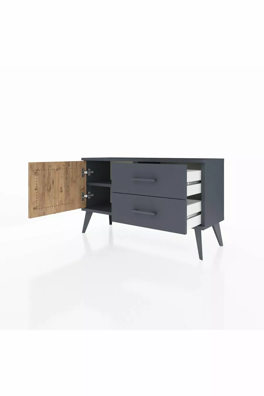 Commode Arges à une étagère, 2 tiroirs et une porte, Anthracite-Sapin/Anthracite