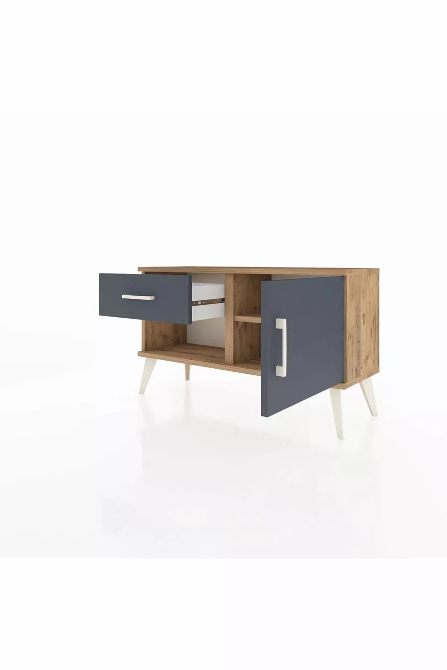 Commode Arges à une étagère, un tiroir et une porte, en pin-anthracite