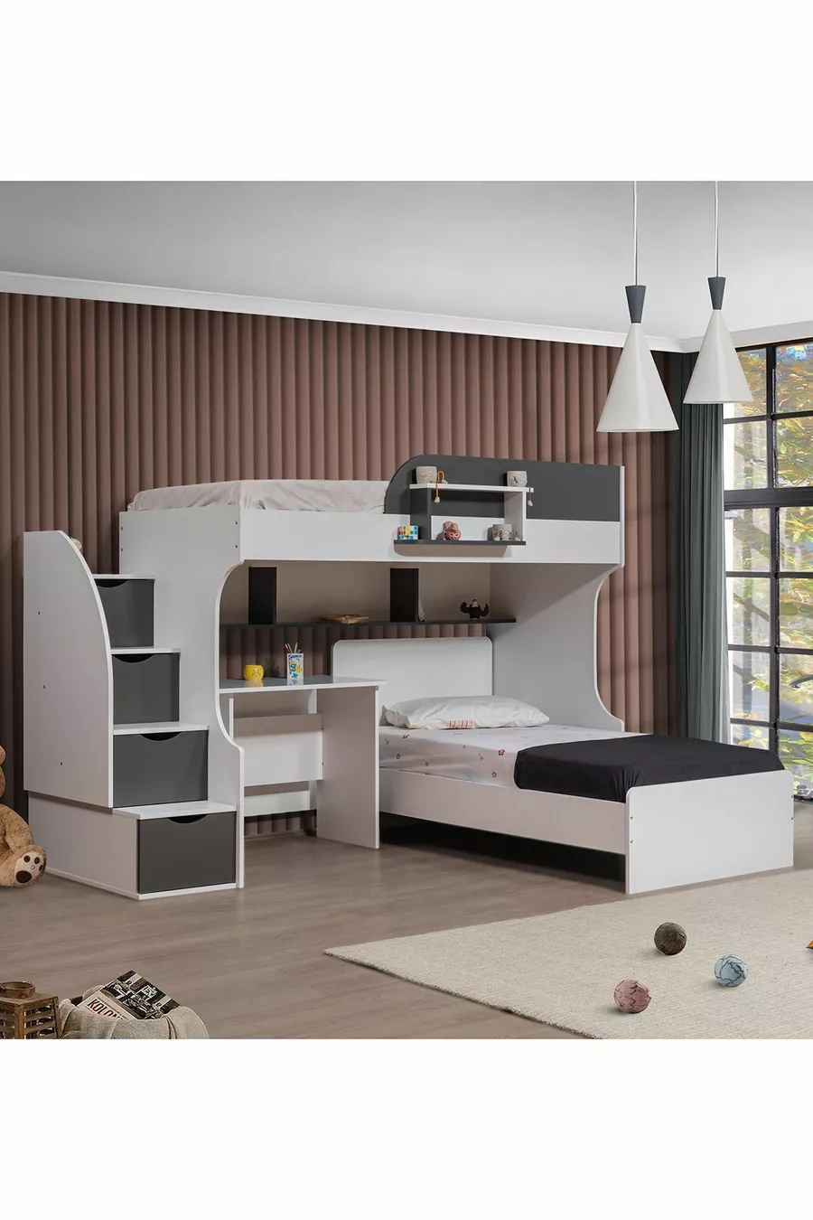 Lits superposés, Lit Aura Ranza avec table et 2 matelas Comfort