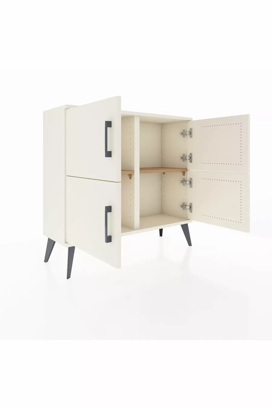 Commode Arges 2 étagères 4 portes Pierre de lune/Pin