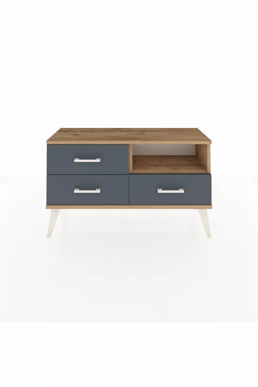 Commode Arges à une étagère et trois tiroirs Pin-Pin/Anthracite
