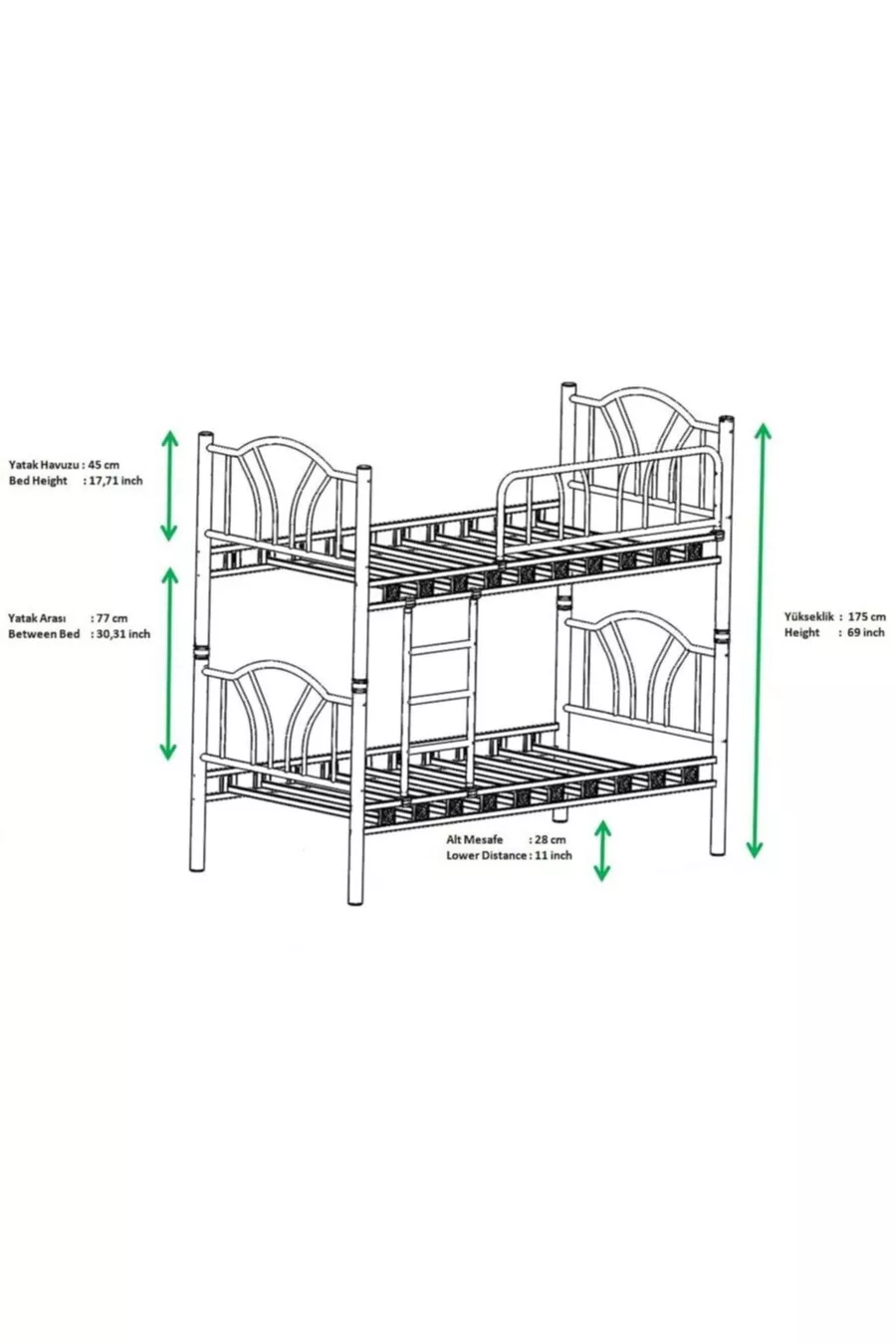 Lit superposé en métal pour chambre d'enfant Bella, dimensions de matelas