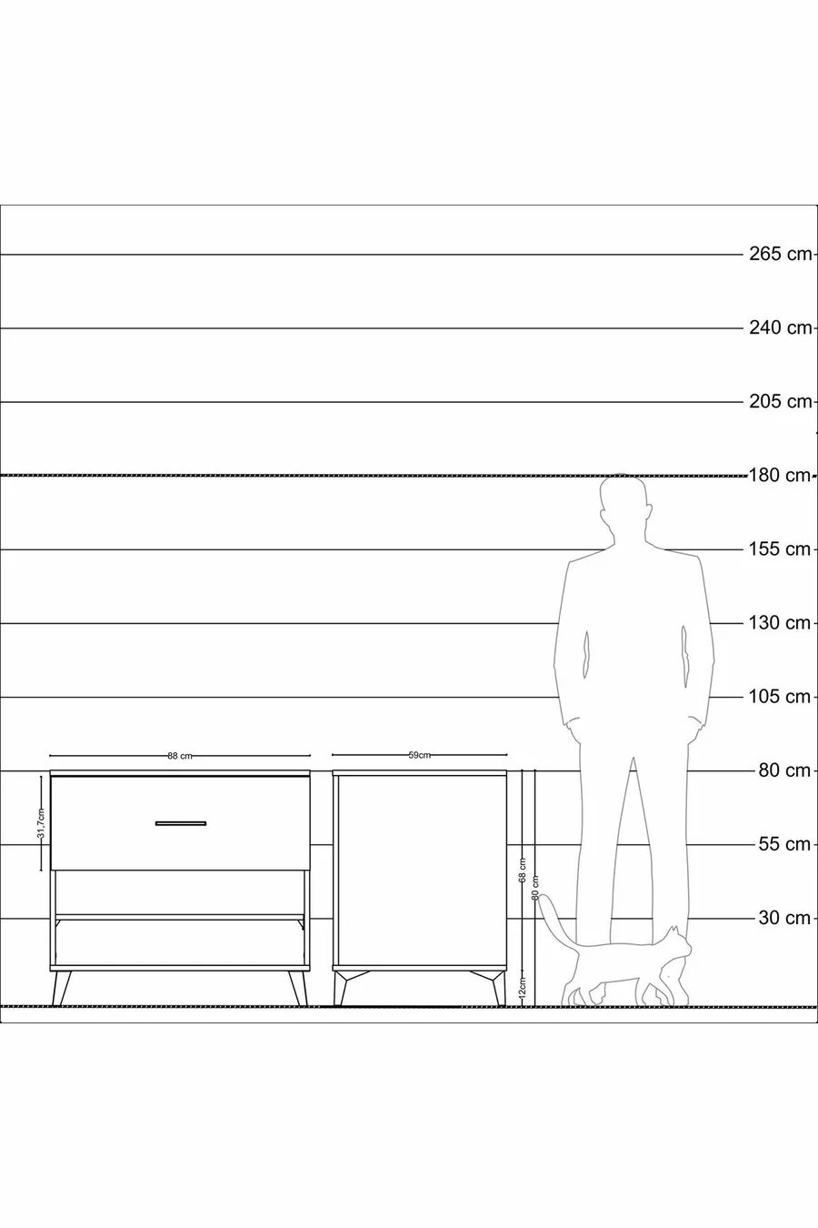 Commode Kronos à une étagère et un tiroir, pin-anthracite