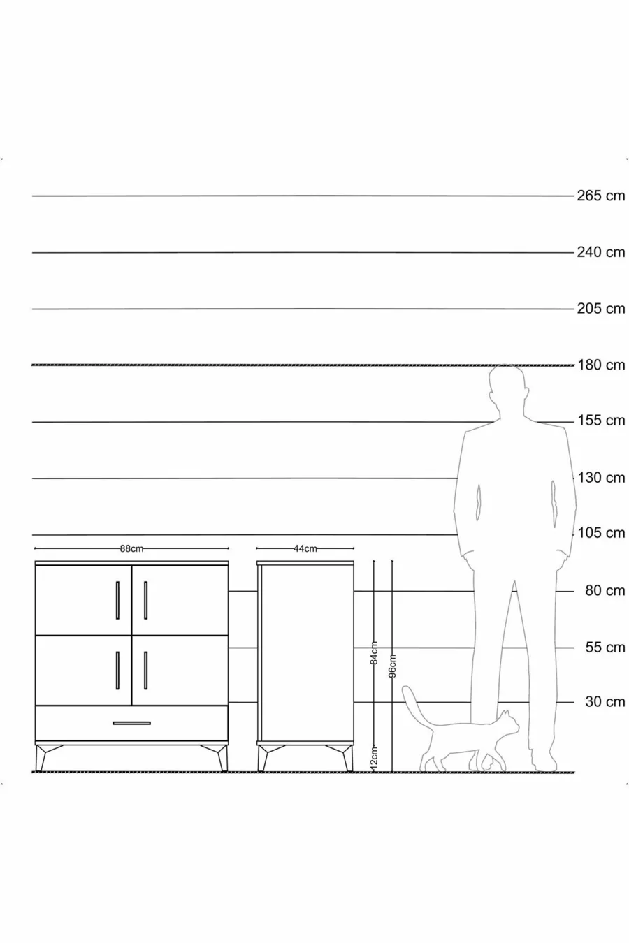 Commode Hyperion 4 étagères 1 tiroir 4 portes Pierre de lune-Épicéa