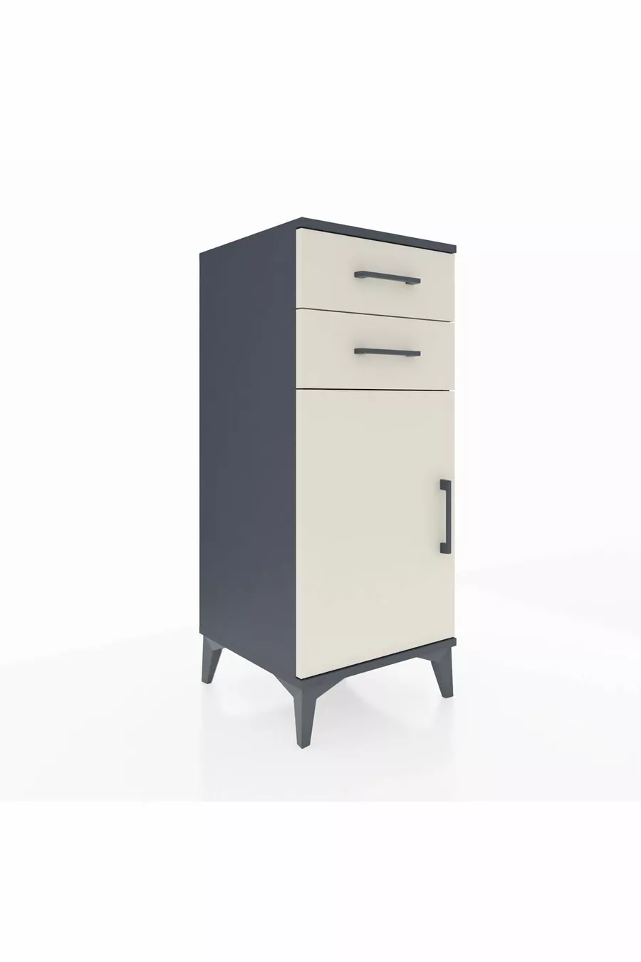 Commode Hyperion à une étagère, deux tiroirs et une porte, Anthracite-Gris pierre