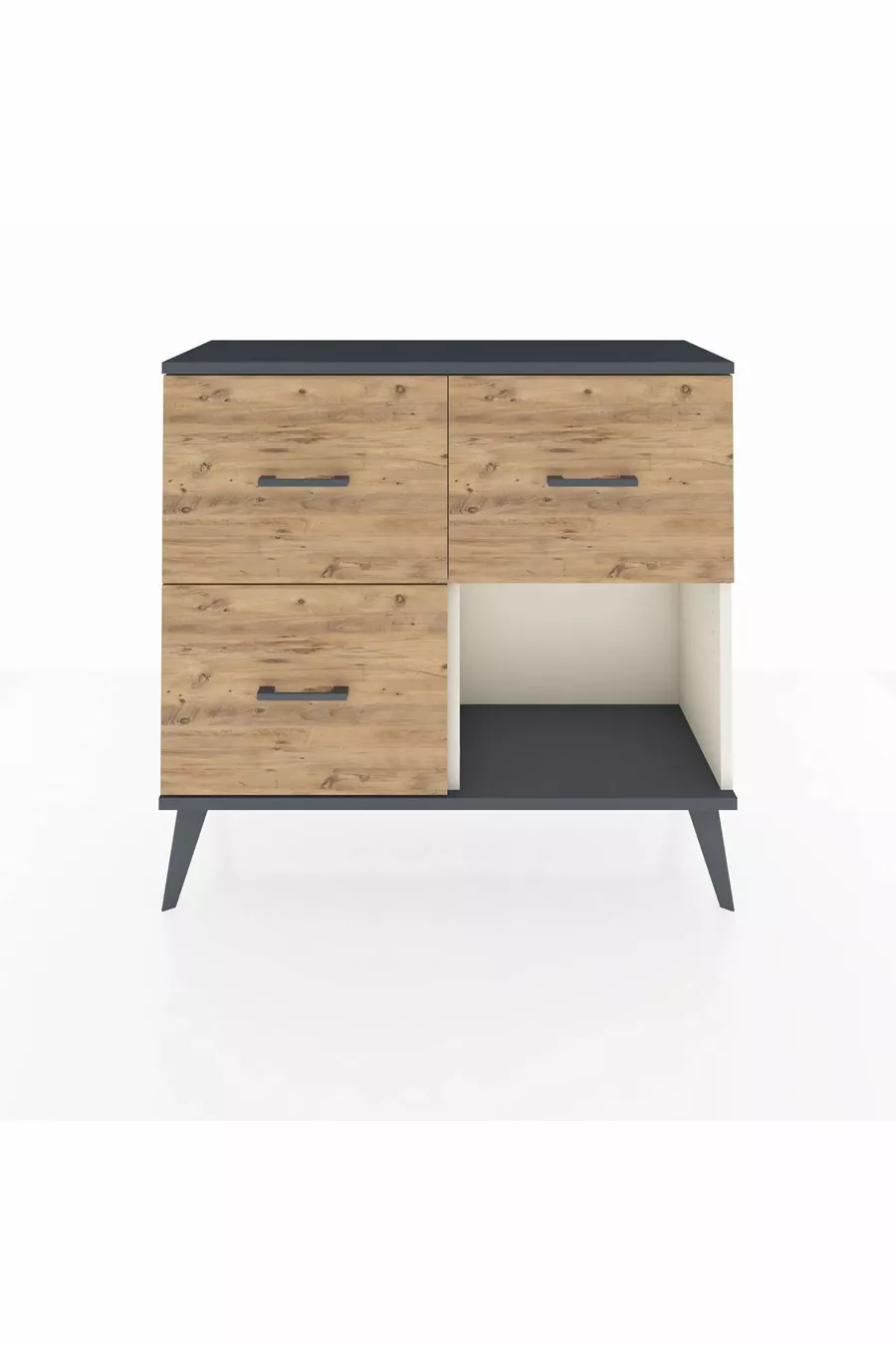 Commode Arges 3 tiroirs Pierre d'Agate-Anthracite/Pin