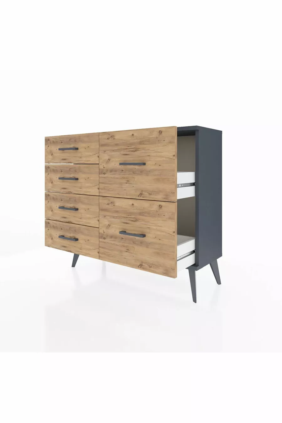 Commode Arges 6 tiroirs Anthracite-Anthracite/Sapin