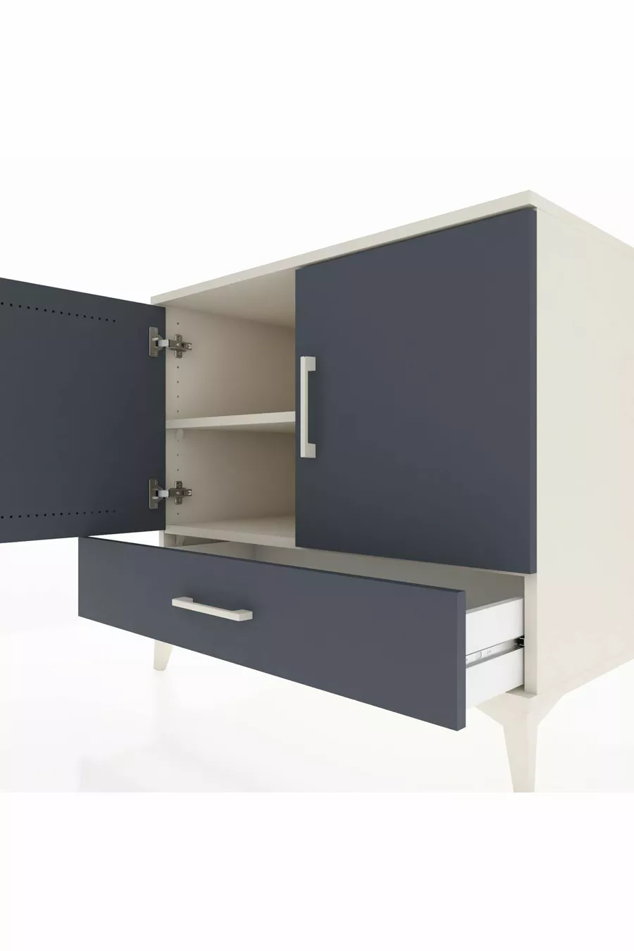 Commode Kronos avec 2 étagères, 1 tiroir et 2 portes, Pierre de Lune-Anthracite