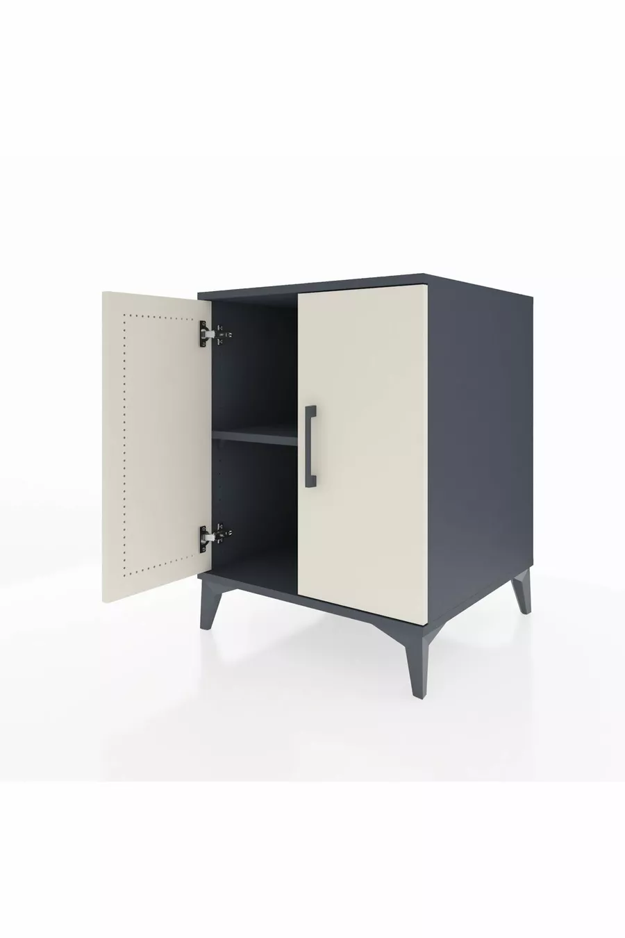 Kronos Table de chevet à une étagère et deux portes Anthracite-Pierre de lune