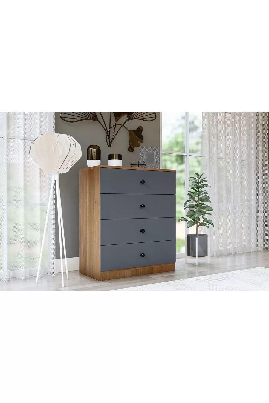 COMMODE ALMİNA, 4 TIROIRS, NOYER GRIS