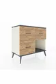 Commode Hyperion 3 tiroirs Pierre de lune-Anthracite/Sapin