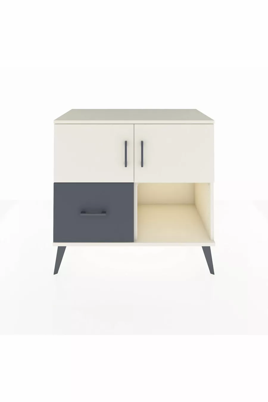Commode Hyperion à 2 étagères, 1 tiroir, 2 portes, Pierre de lune/Anthracite