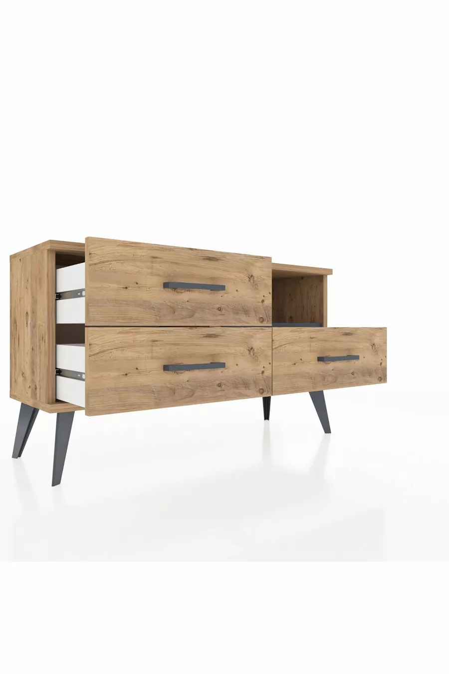 Commode Arges à une étagère et trois tiroirs Pin-Anthracite/Pin