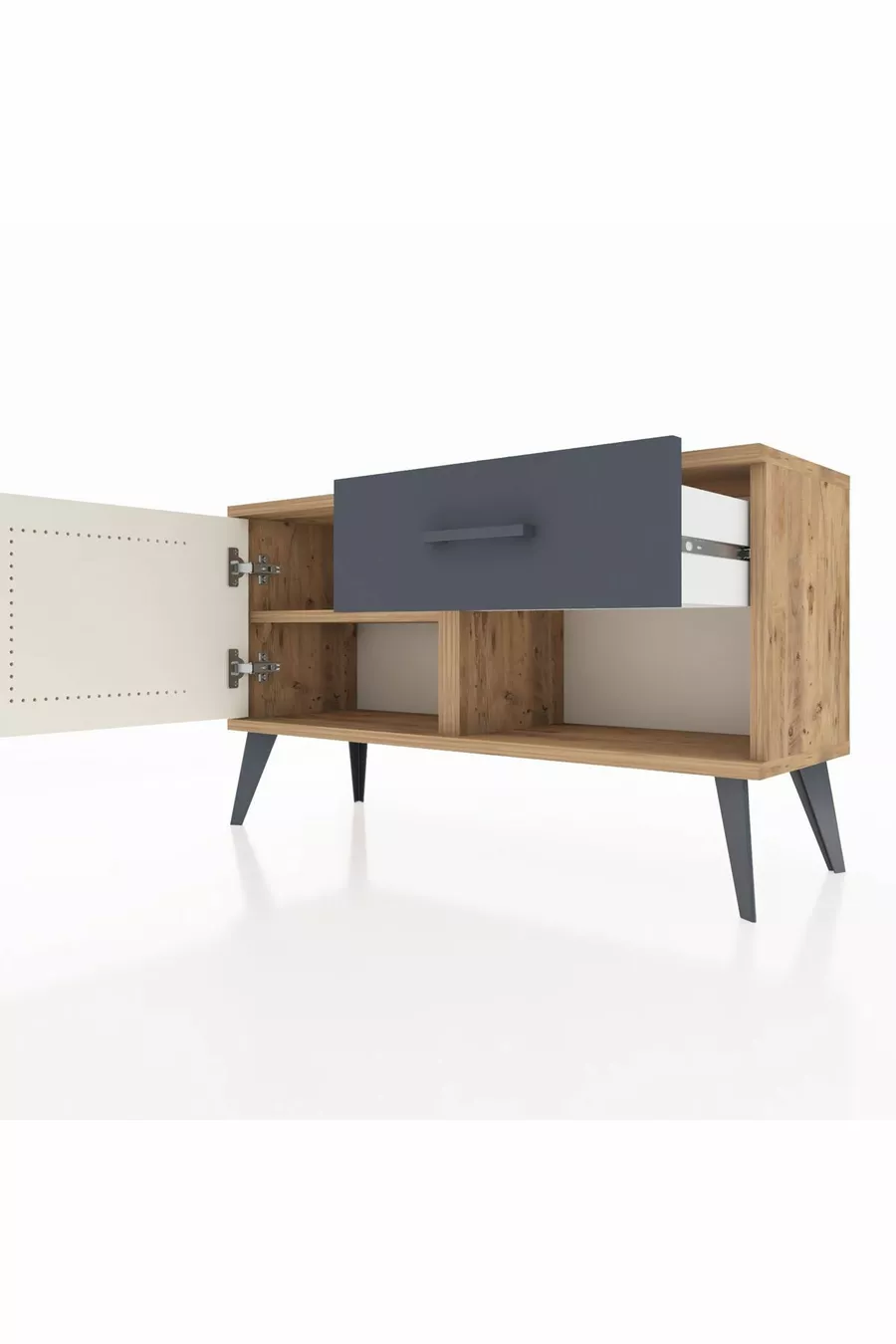 Commode Arges avec une étagère, un tiroir et une porte en pin-jaspe/anthracite