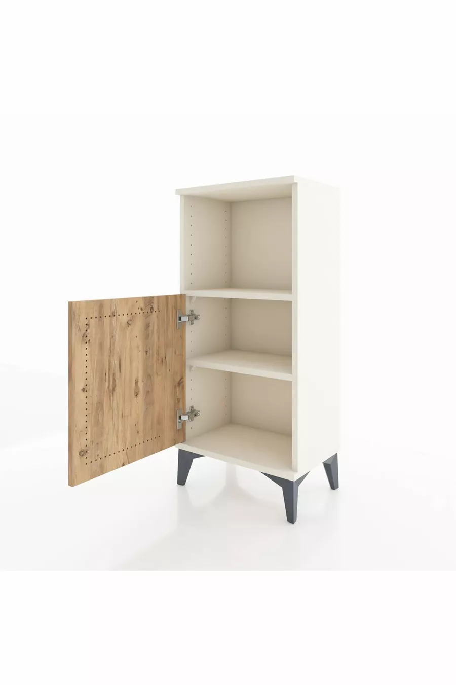 Table de chevet Arges à 2 étagères et 1 porte, en Pierre de lune et pin